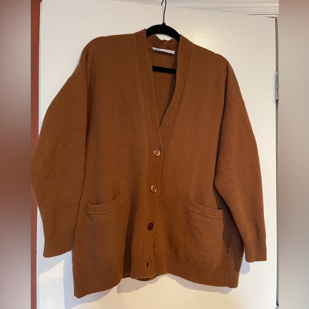 Zara 100% Wool Oversized Cardigan M/L Dark Camel